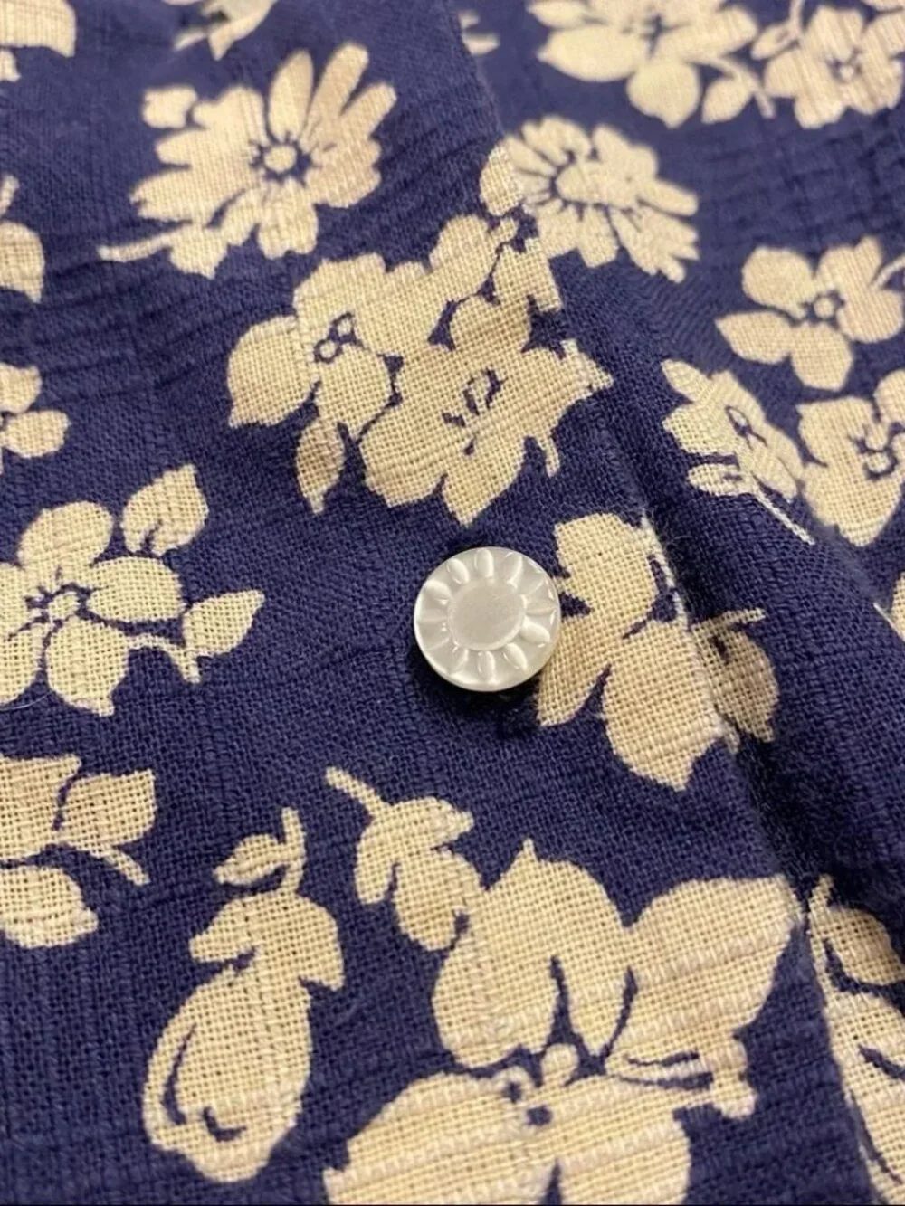 Polo Ralph Lauren indigo blue tan floral button down elastic waist dress